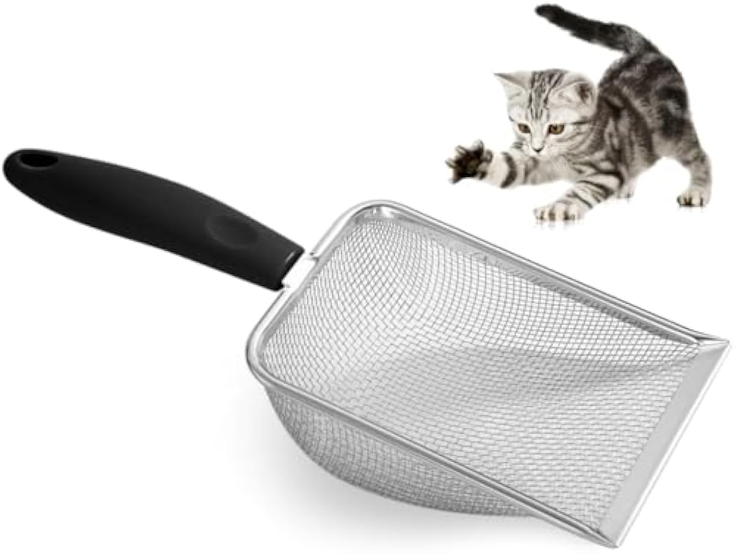 Cat Litter Scoop Stainless Steel Deep Sifter Shovel Tool Black - Main Feature View | Majestic Pet Kingdom