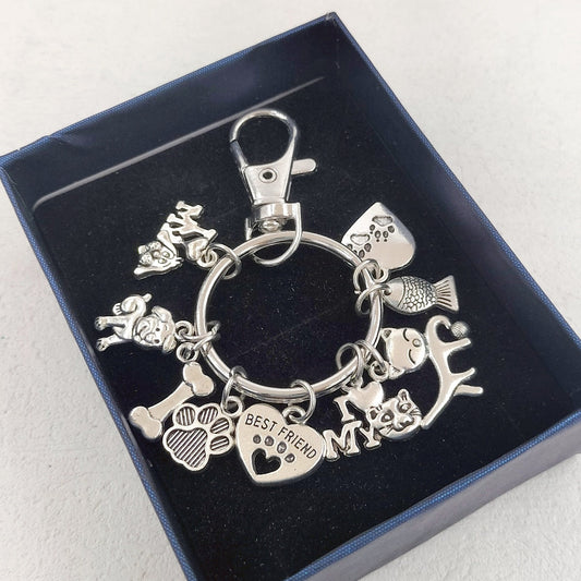 Pet Keychain Best Friend Dog Bone and Paw Print Metal Charm - Detail Angle 2 | Majestic Pet Kingdom