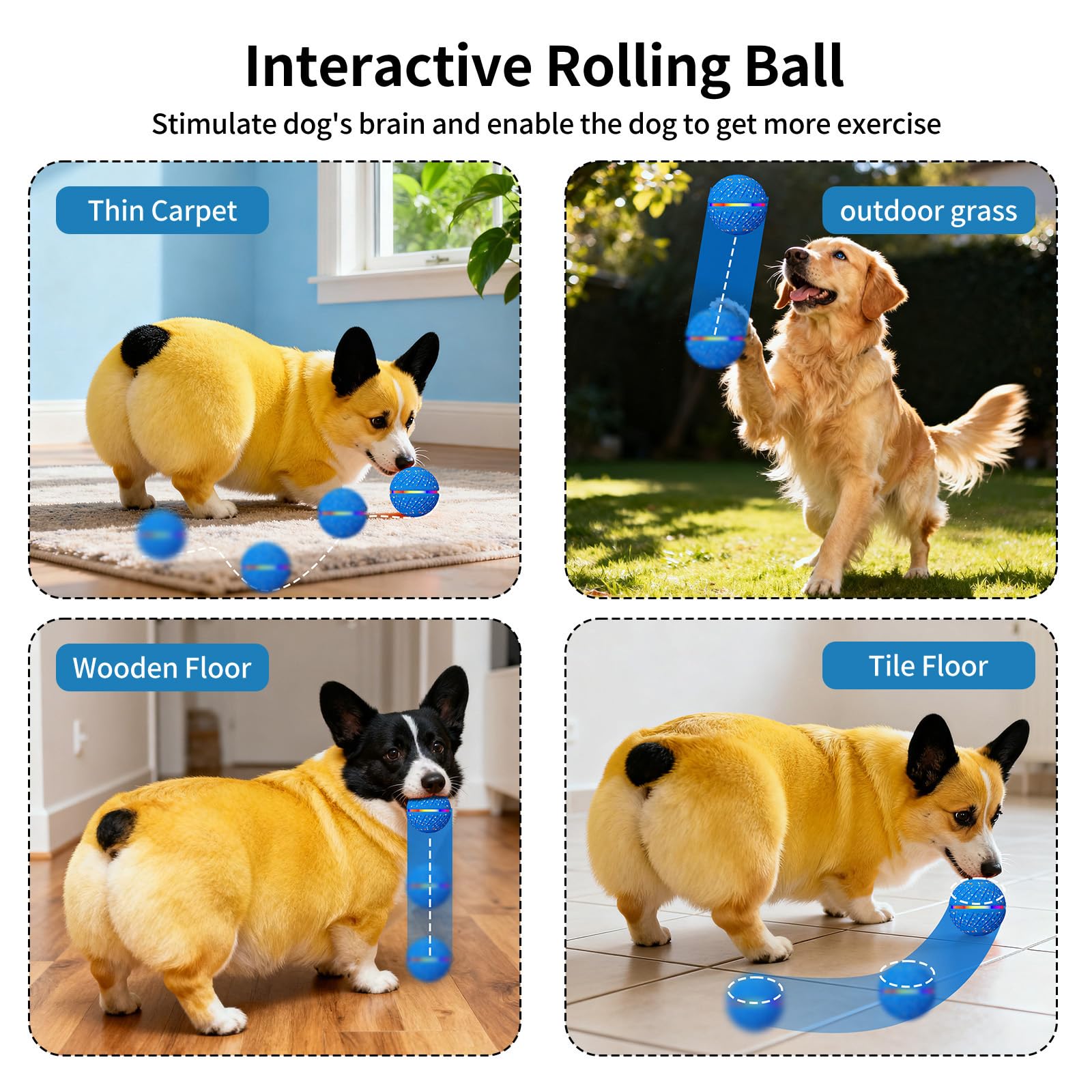 Interactive Dog Toys Ball, Smart Moving Bouncing Dog Ball With Colorful Lights, Automatic Moving, Bouncing And Rotating, E-TPU Material, Dogs Toy For Small Medium Dogs Keep Them Busy