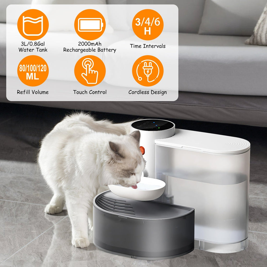 Smart Pet Water Fountain Automatic Cat Water Dispenser 3L/101OZ Cordless Rechargeable Dog Water Fountain Self-Refill with 3 Adjustable Volume 3 Time I - Majestic Pet Kingdom