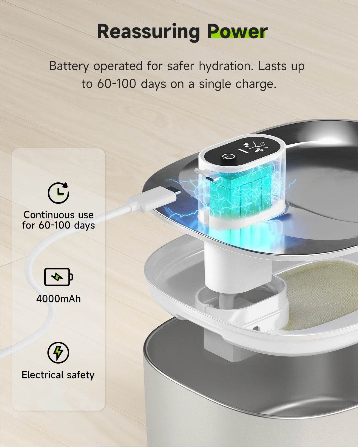 4L Wireless Cat Water Fountain - Auto Sensor Pet Drinking Fountain with Battery | Stainless Steel Cordless Water Dispenser for Dogs & Cats - Majestic Pet Kingdom
