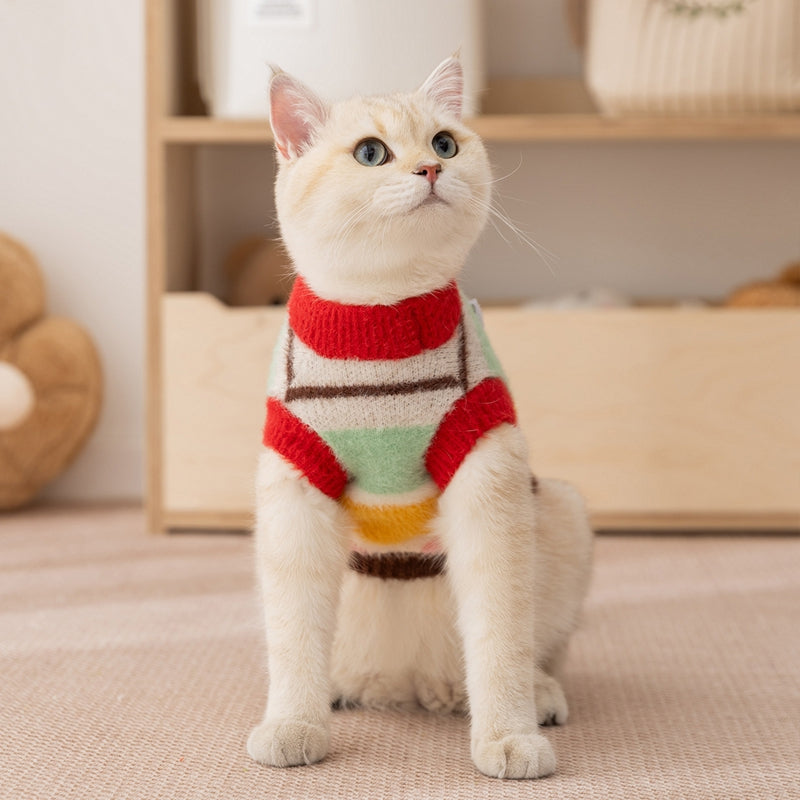 Autumn And Winter Cat Cartoon Star Striped Parent-child Sweater, Small And Medium-sized Dog Warm Parent-child Clothing, Pet Clothes - Majestic Pet Kingdom