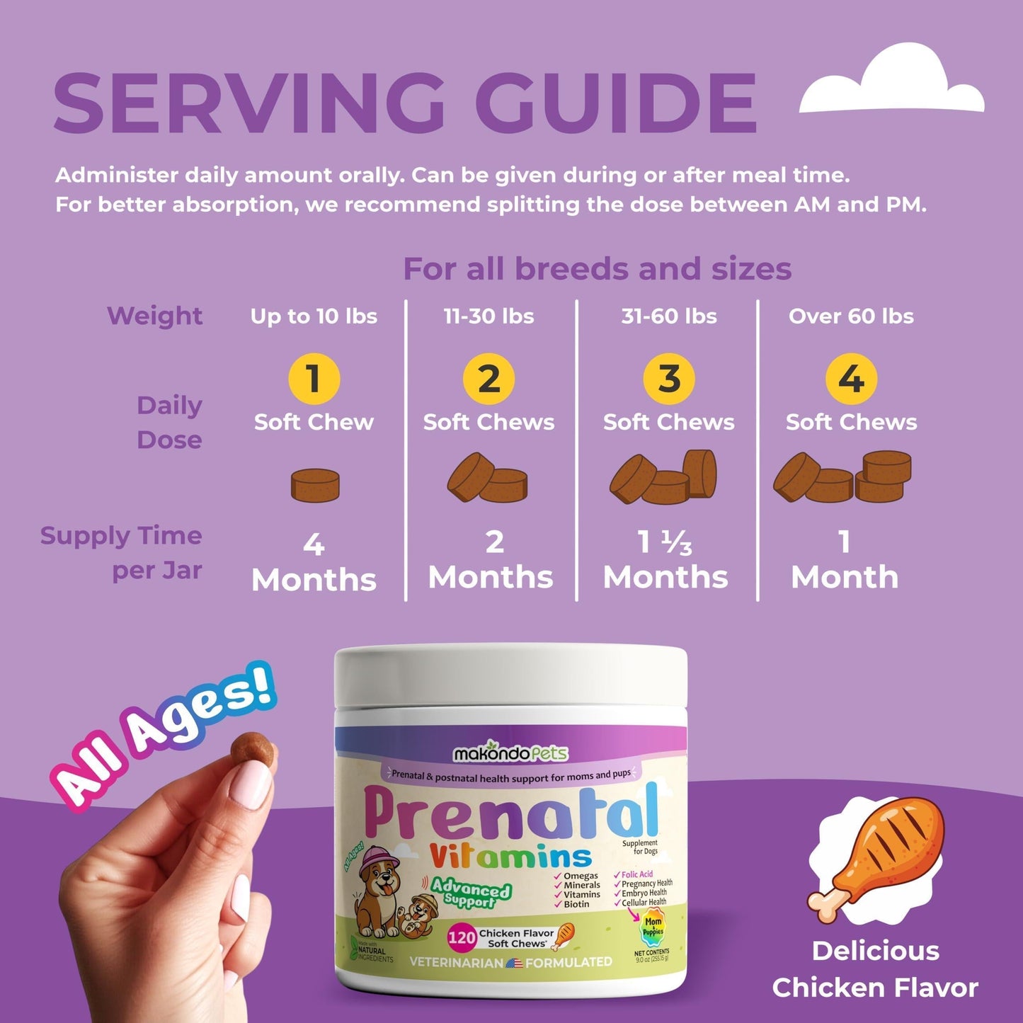 Dog Prenatal Vitamins Folic Acid DHA Soft Chews 120 Count - Detail Angle 5 | Majestic Pet Kingdom