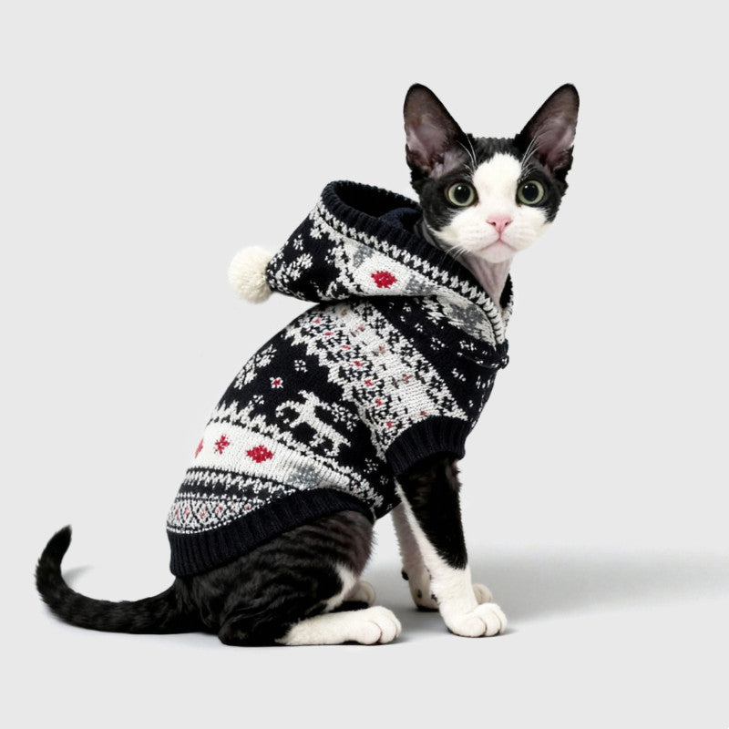 Christmas Sweater For Warm AutumnWinter Apparel For Devon Siamese And Abyssinian Hairless Cats - Premium Pet Accessory