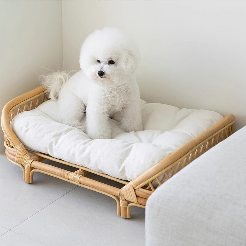 Dog House Elevated Wicker Rattan Shelter for Small Dogs