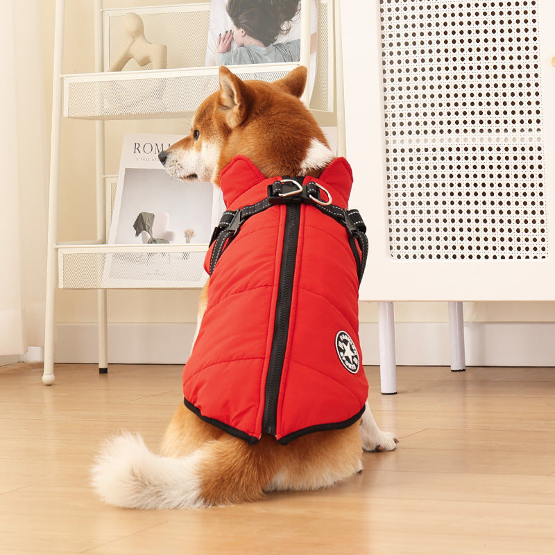 Pet Warm Dog Cotton-padded Clothes Fleece-lined Thickened Reflective Gallus - Majestic Pet Kingdom