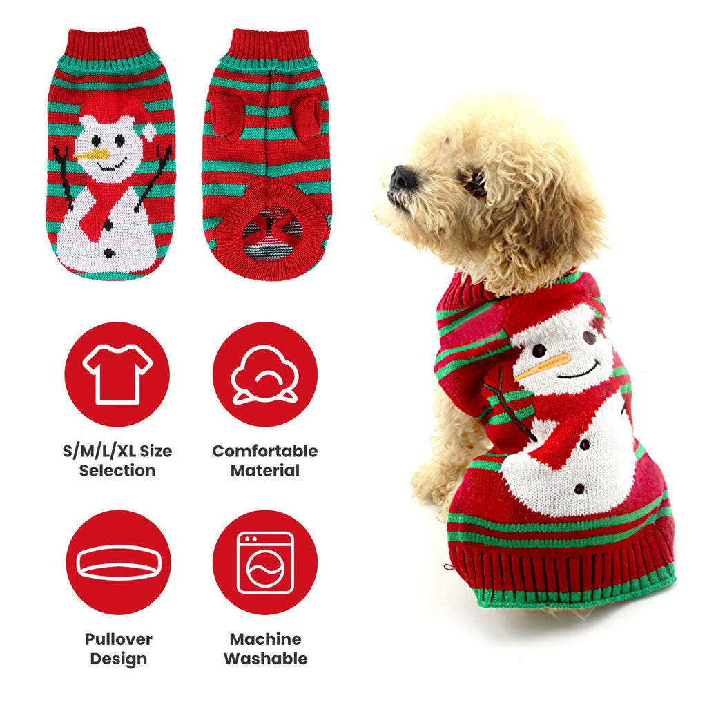 Pet Christmas Turtleneck Sweater Dog Cat Christmas Clothes Snowman Stripes Costume Winter Holiday Sweater for Small Medium Kitten Puppy Cats Dogs - Majestic Pet Kingdom