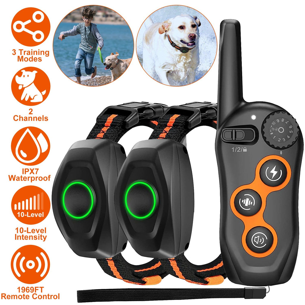 3280FT Dog Training Collar IP67 Waterproof Pet Beep Vibration Electric Shock Collar 3 Channels Rechargeable Transmitter Receiver Trainer with Flashlig - Majestic Pet Kingdom