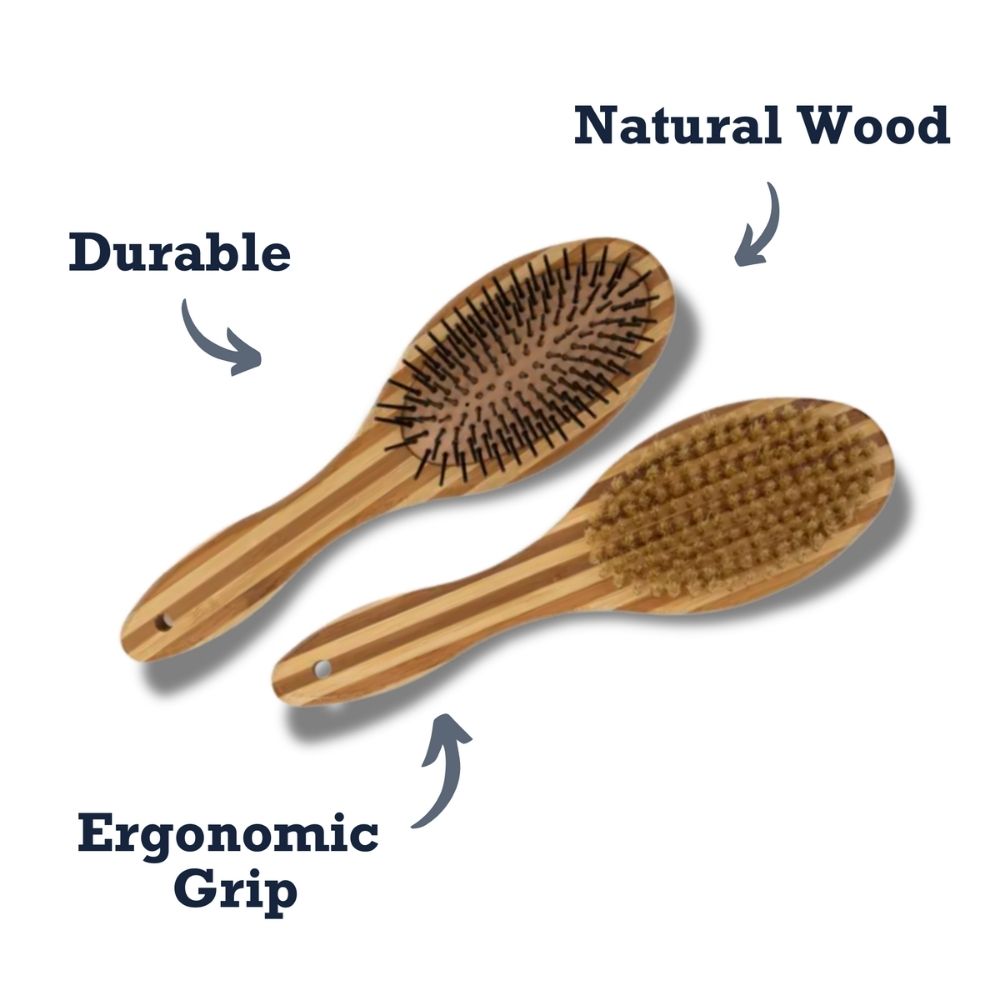 Ergonomic Natural Wood Dual-Sided Grooming Brush Tool