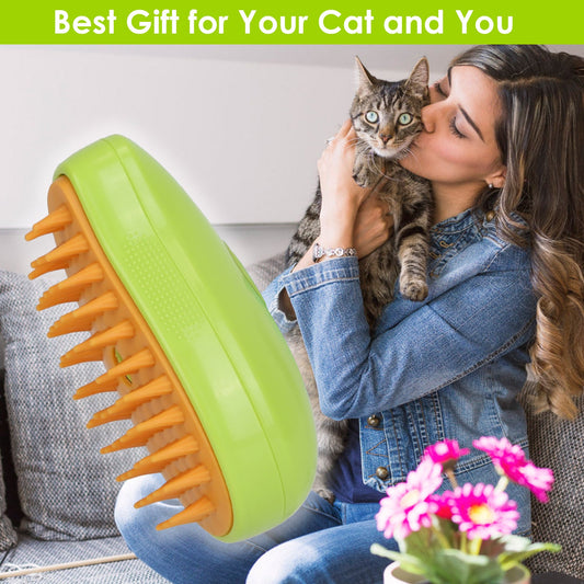 3 In 1 Cat Grooming Steam Brush Hair Brush with Steamer Pet Massage Comb Cleaning Brush for Cats Dogs USB Rechargeable | Purrfect Pet Kingdom