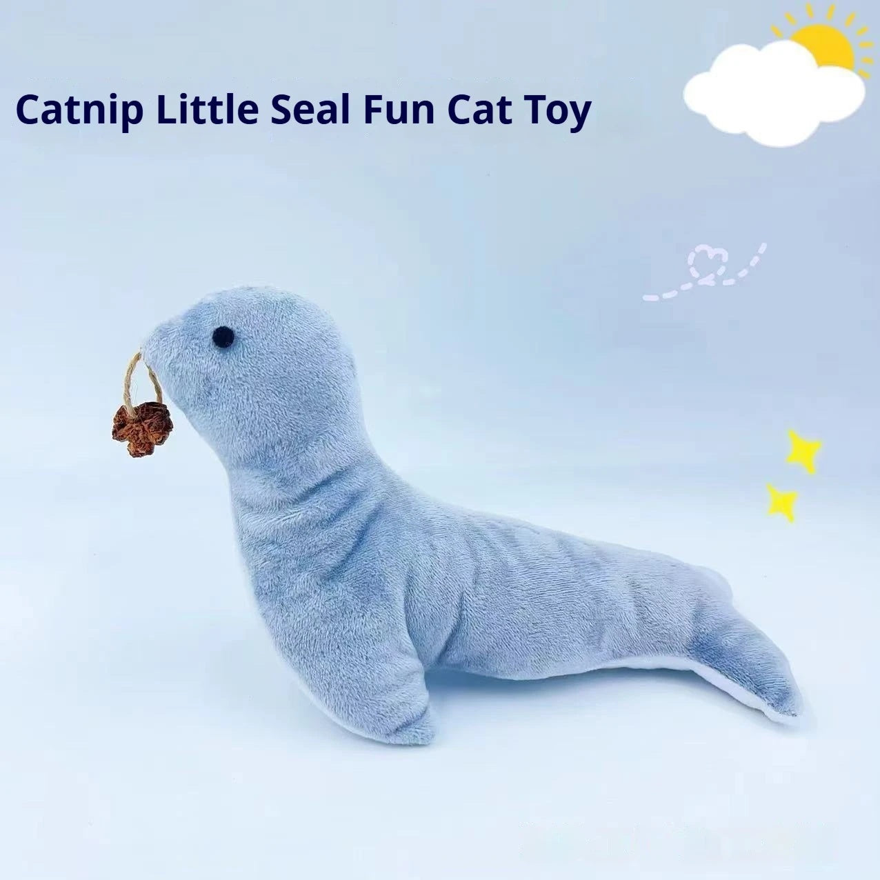 Cat Toy Sea Lion Plush with Catnip Gall Fruit and Jingle Bell - Main Feature View | Majestic Pet Kingdom