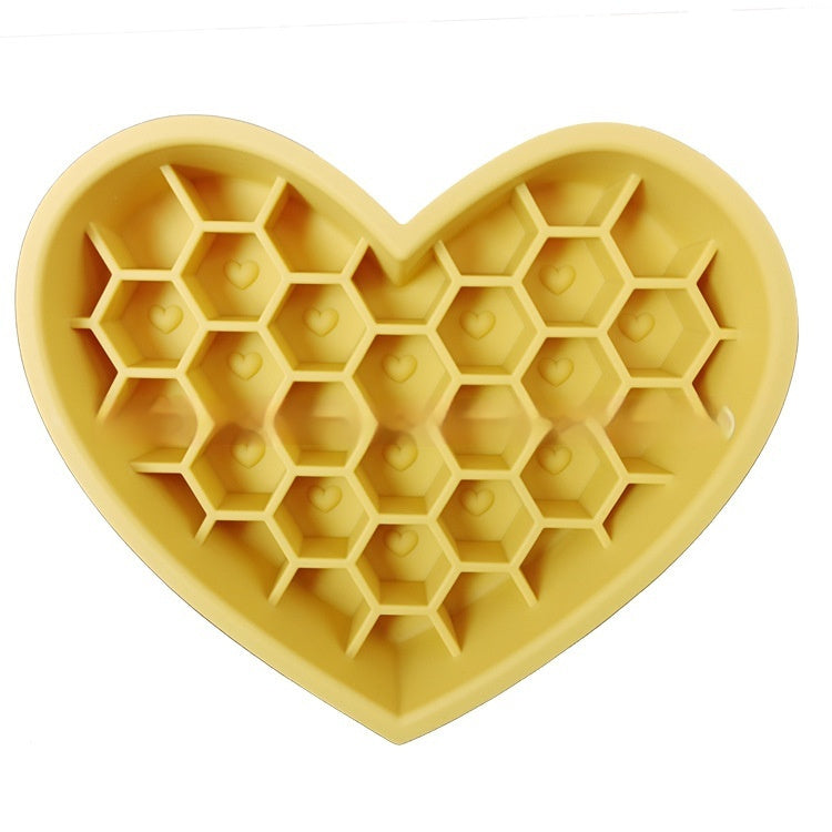 Dog Bowl Silicone Honeycomb Heart Shape Slow Feeder Lick Dish - Detail Angle 7 | Majestic Pet Kingdom