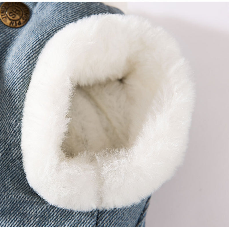 Autumn And Winter Korean-style Dog Pocket Three-dimensional Bear, Denim Towing Vest, Cat Cotton Coat, Warm Pet Dog Clothes - Majestic Pet Kingdom