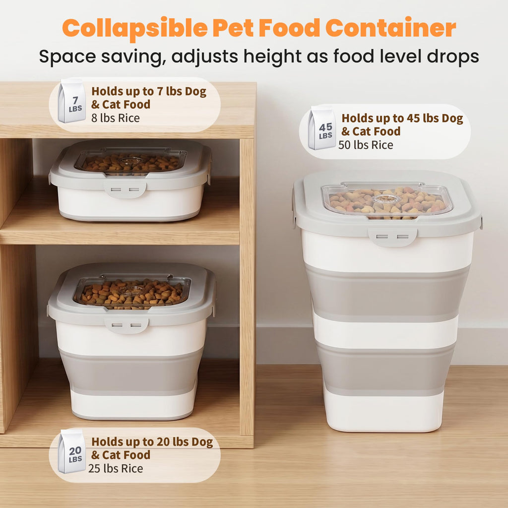 Dog Food Storage Container With Wheels, Collapsible Pet Food Storage Container With Clear Window, Measuring Cup & Scoop, BPA Free Cat Food Container For Rice, Flour, Grain, Bird Seed