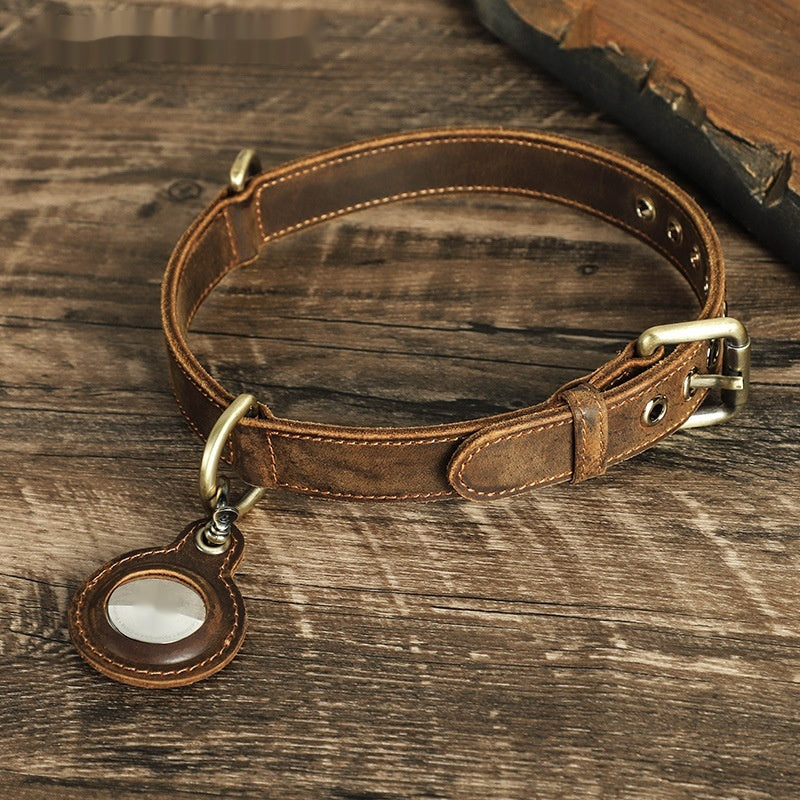 Retro Double-sided Cowhide Dog Collar Handmade Halter Positioning | Majestic Pet Kingdom™