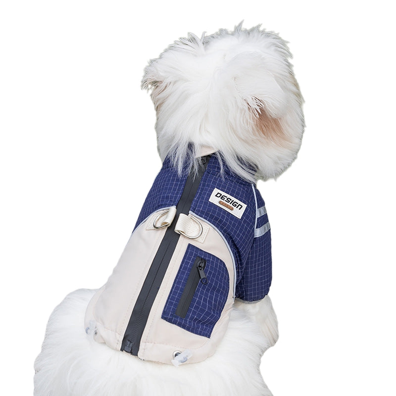 Autumn And Winter Dog, Small And Medium-sized Dog, Checkered Adventure Outdoor Windbreaker, Teddy Cat, Warm Cotton Coat, Pet Clothing