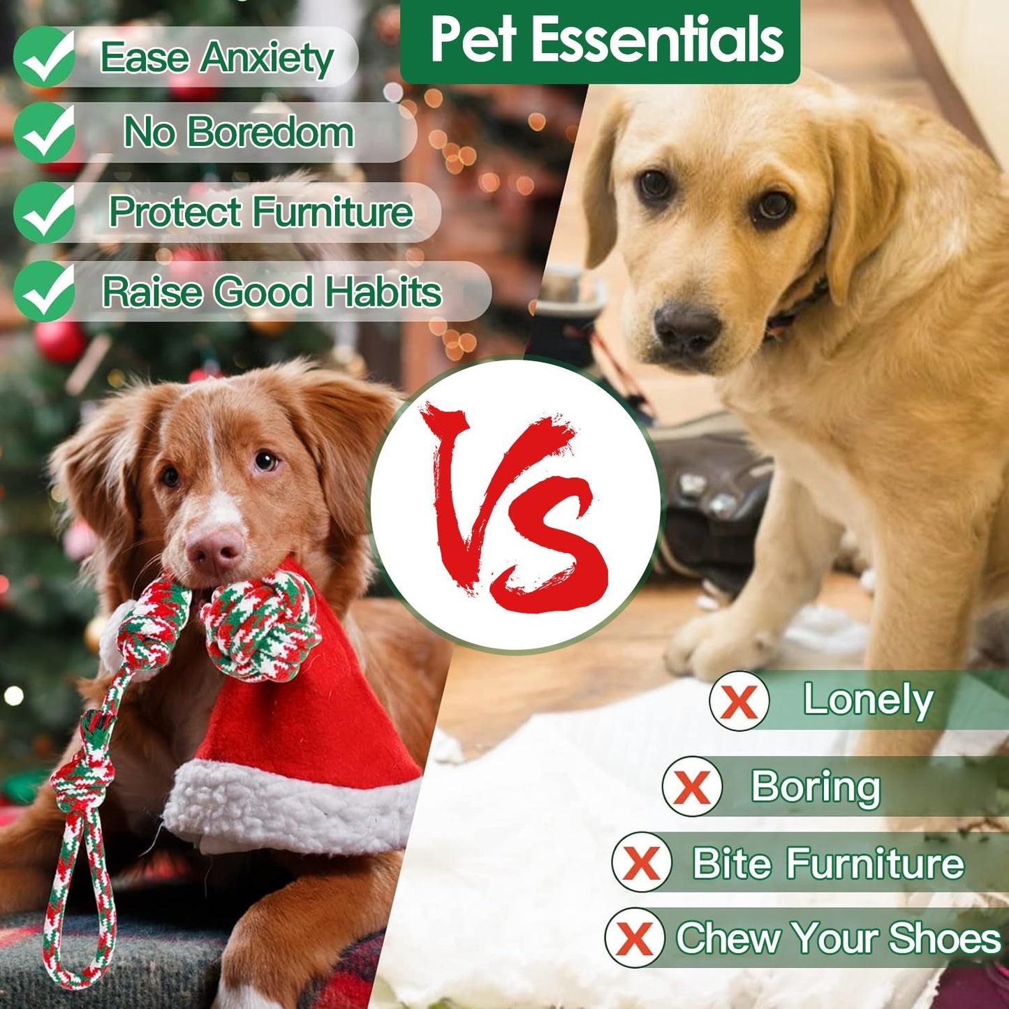 5Pcs Christmas Dog Rope Chew Toys Dog Interactive Toys Set for Puppy Small Medium Aggressive Chewers Dogs Training Teething Playing | Purrfect Pet Kingdom