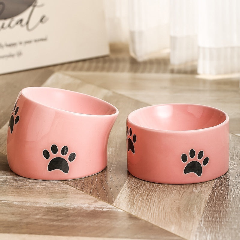 Drinking Water Neck Protection Pet Ceramic Oblique Mouth High Foot Food Basin - Majestic Pet Kingdom