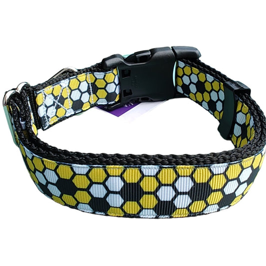 Dog Collar Beehive Honeycomb Black Honeybee Nature Pattern Nylon
