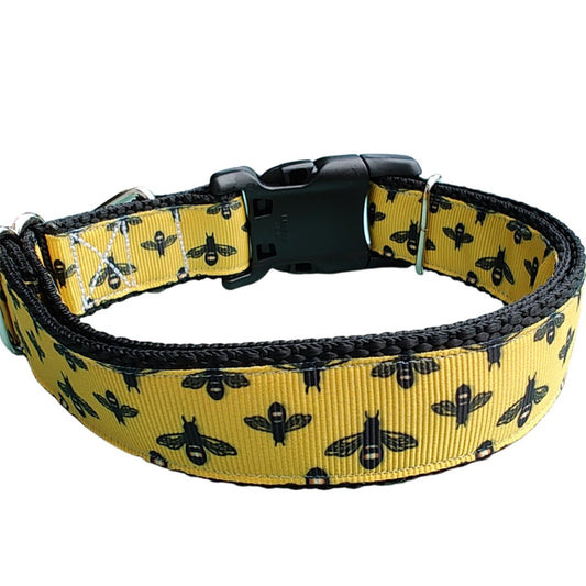 Dog Collar Bees on Yellow Bright Honeycomb Garden Floral Nylon