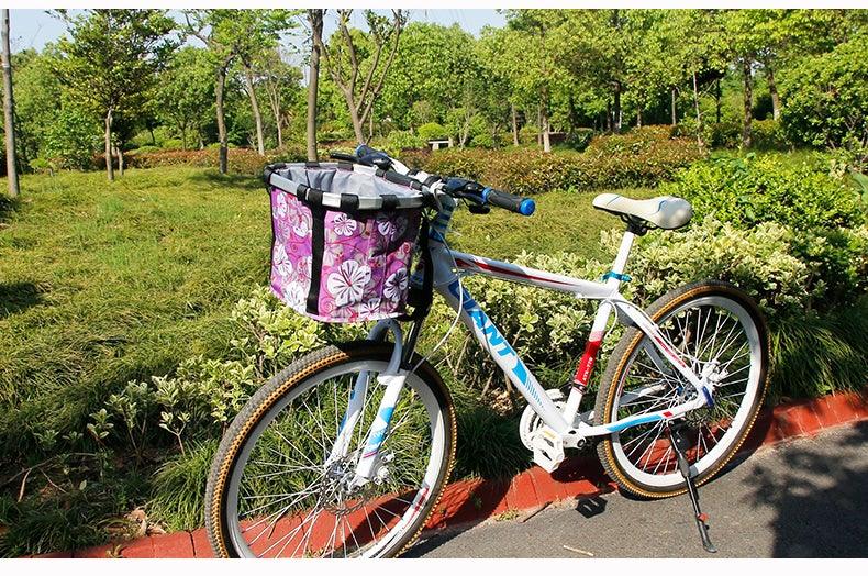 Bicycle Basket Handlebar Cycling Carryings Holder Bike Riding Pouch Cycle Biking Front Baggage Bag Load Bike Basket Detachable Bicycle Basket Folding Small Pet Cat Dog Carrier Front Handlebar Basket For Most Mountain Bikes And Bicycles Easy Install - Detail Angle 6 | Majestic Pet Kingdom