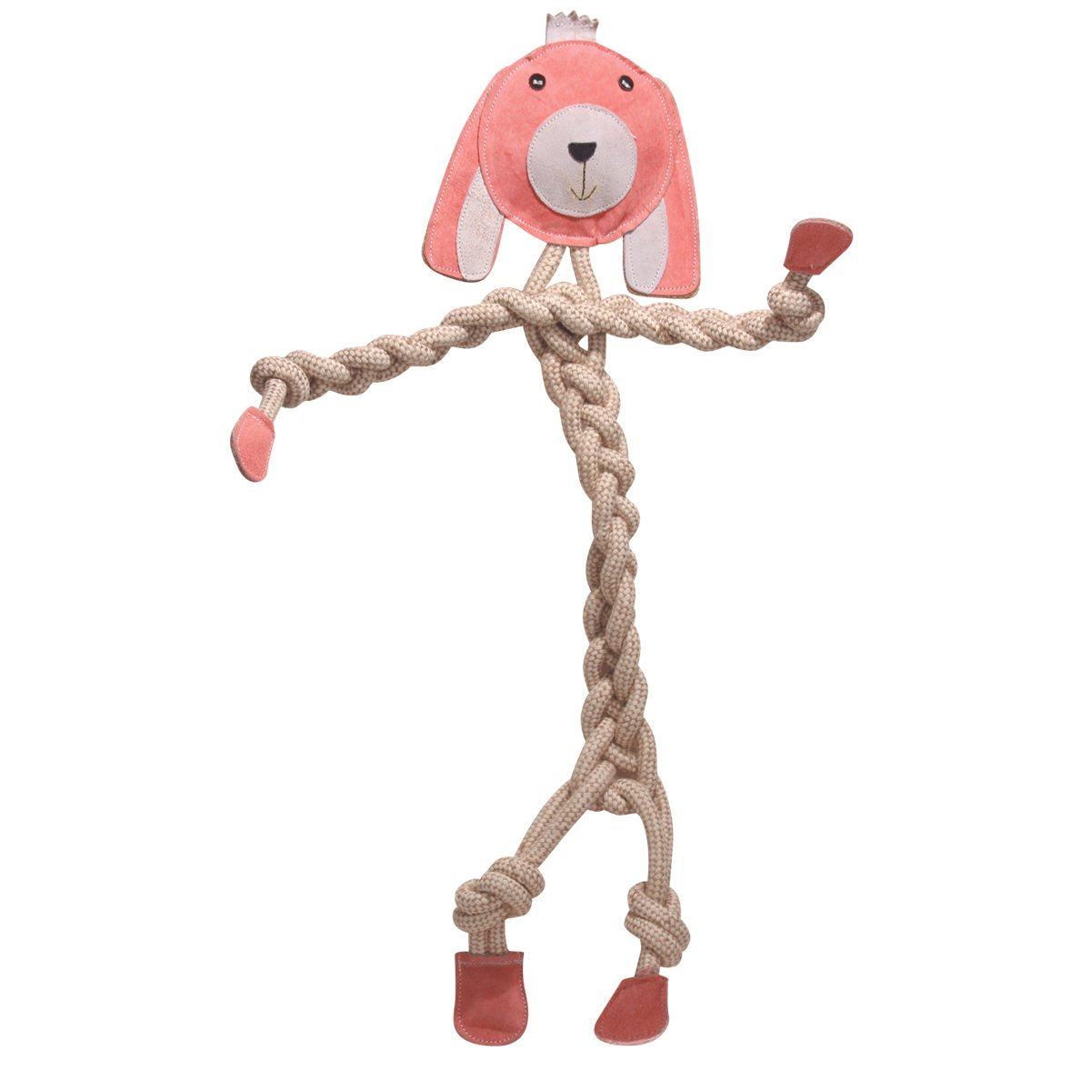 Dog Toy Bitsy Bunny Natural Rope Knottie Large Squeak Tug Chew - Detail Angle 2 | Majestic Pet Kingdom
