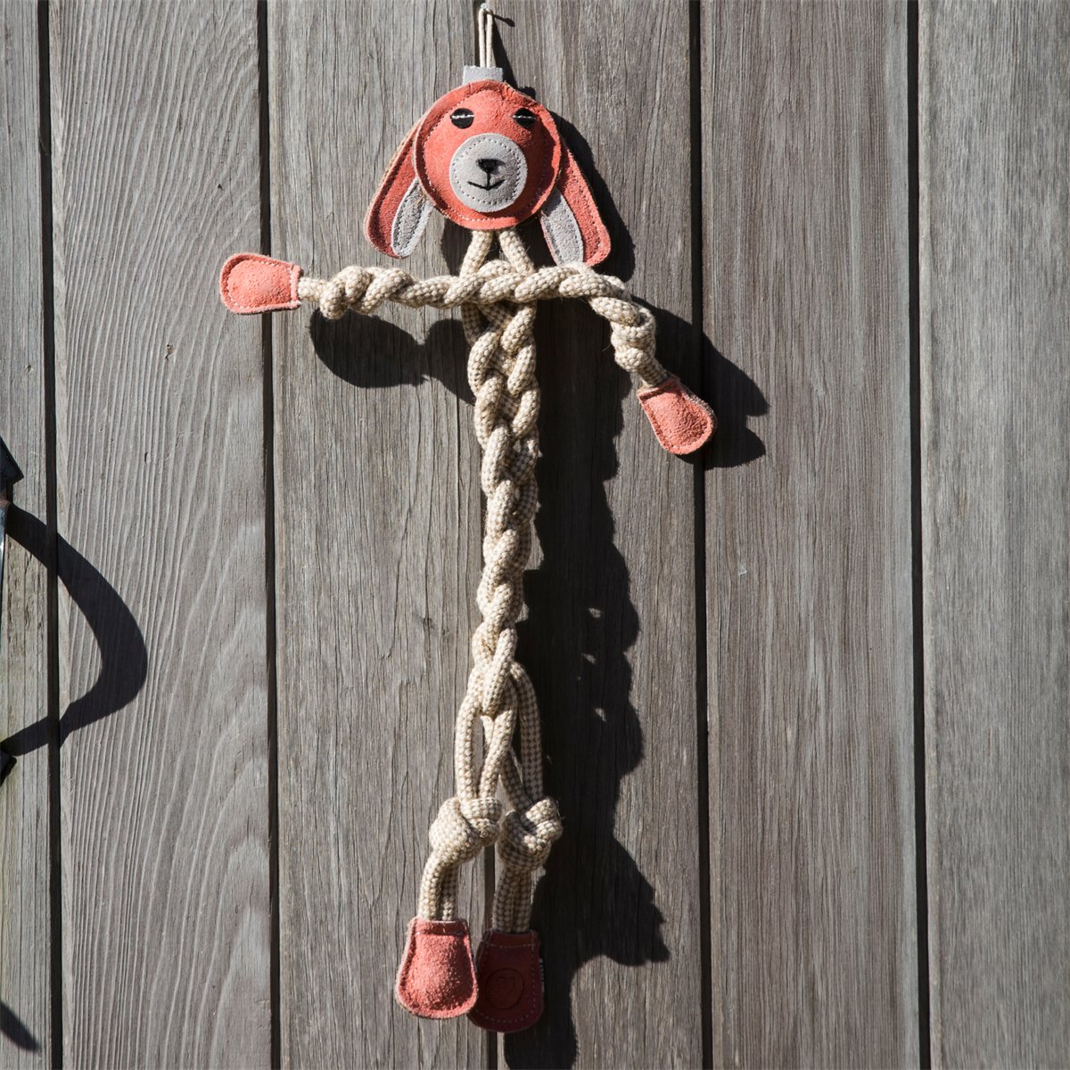 Dog Toy Bitsy Bunny Natural Rope Knottie Large Squeak Tug Chew - Detail Angle 3 | Majestic Pet Kingdom