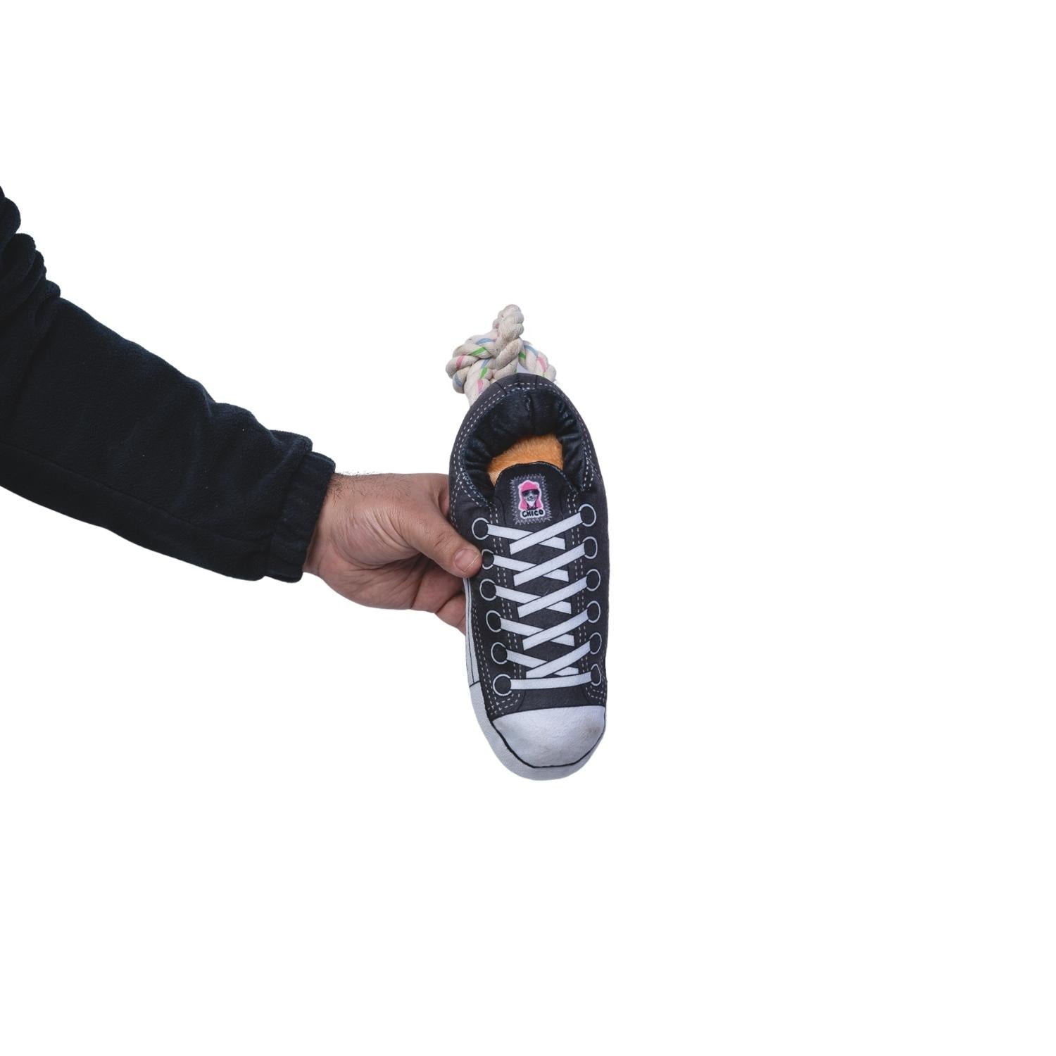 Dog Plush Toy Squeaky Sneaker Treat Pocket Black Pet Chew - Detail Angle 2 | Majestic Pet Kingdom