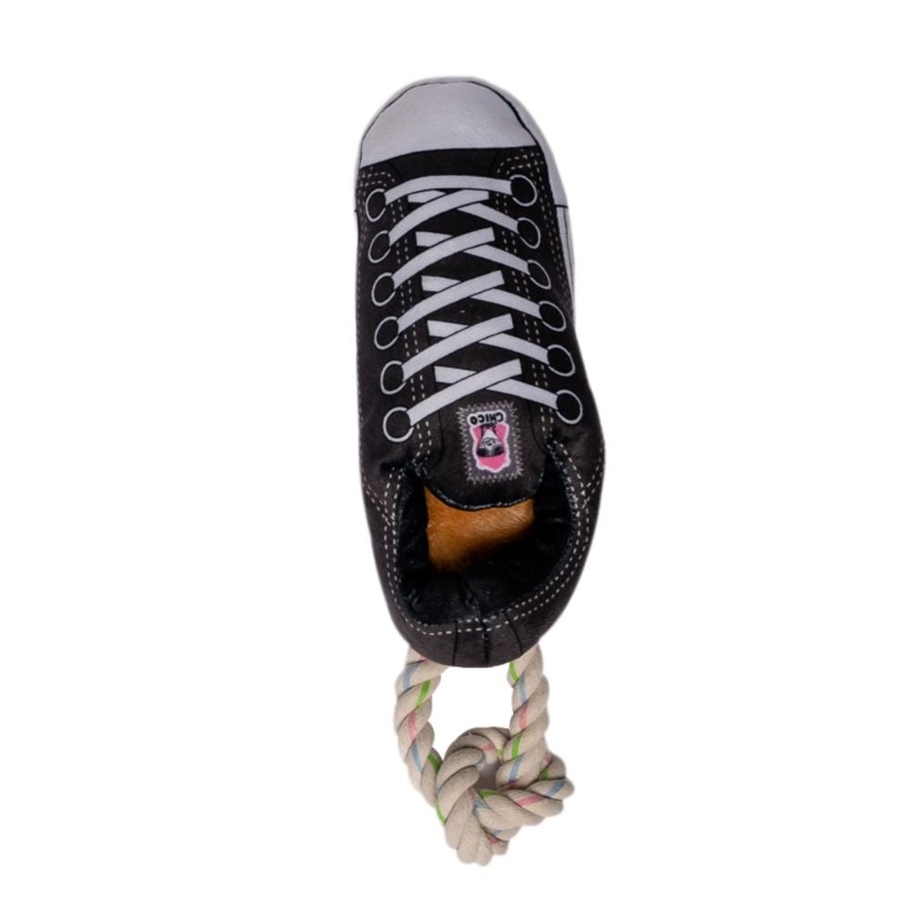 Dog Plush Toy Squeaky Sneaker Treat Pocket Black Pet Chew - Main Feature View | Majestic Pet Kingdom