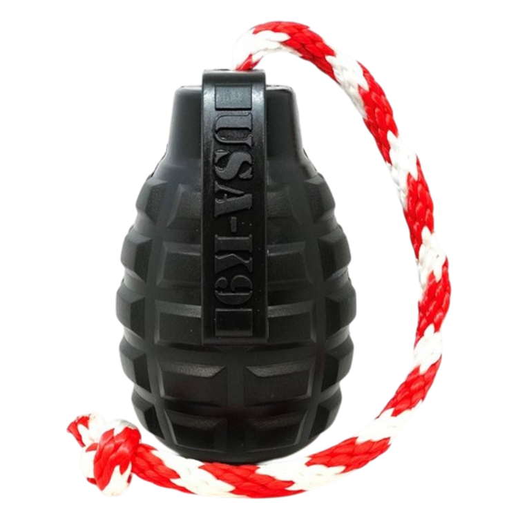 Dog Chew Toy K9 Magnum Grenade Black Rubber Heavy Duty Fetch