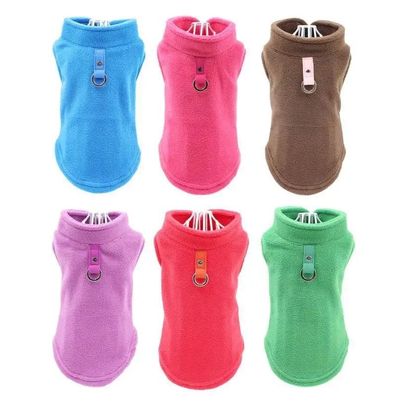 Warm Soft Fleece Pet Dog Vest Jacket with Leash Ring