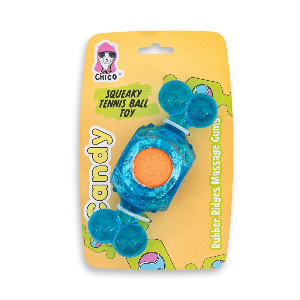 Blue Candy Squeaky TPR Tennis Ball Dog Teething Toy