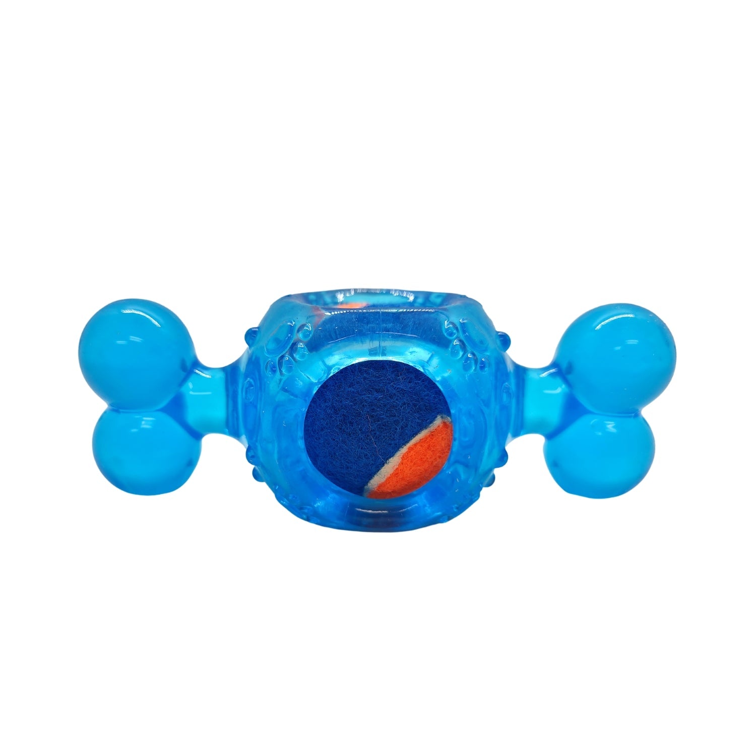 Dog Teething Toy Blue Candy Squeaky TPR Tennis Fetch Ball - Detail Angle 3 | Majestic Pet Kingdom