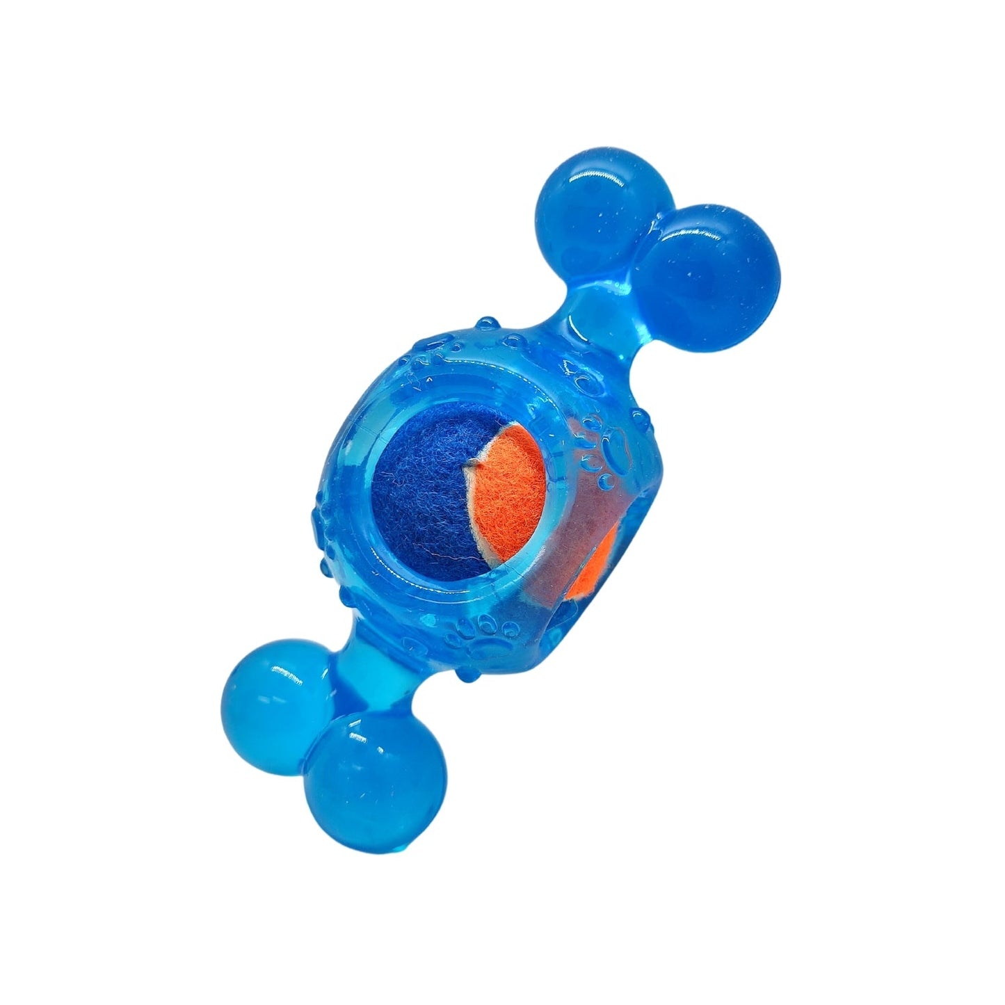 Dog Teething Toy Blue Candy Squeaky TPR Tennis Fetch Ball - Detail Angle 5 | Majestic Pet Kingdom