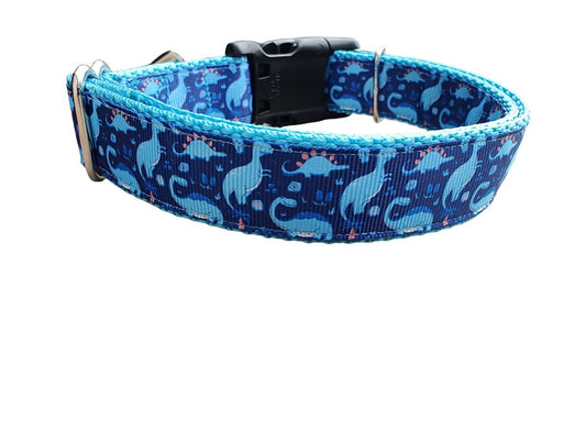 Dog Collar Blue Dinosaur Jurassic Prehistoric Patterned Nylon