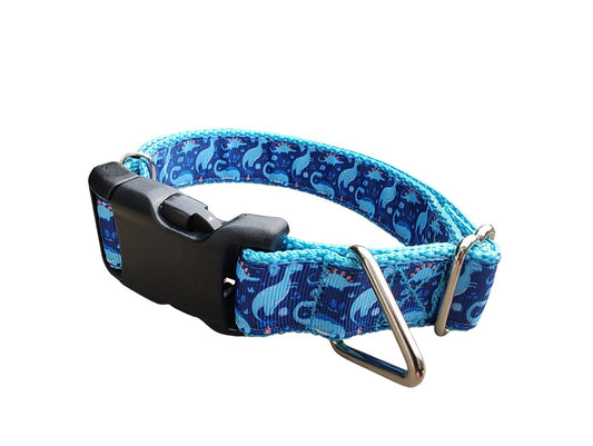 Dog Collar Blue Dinosaur Jurassic Prehistoric Patterned Nylon