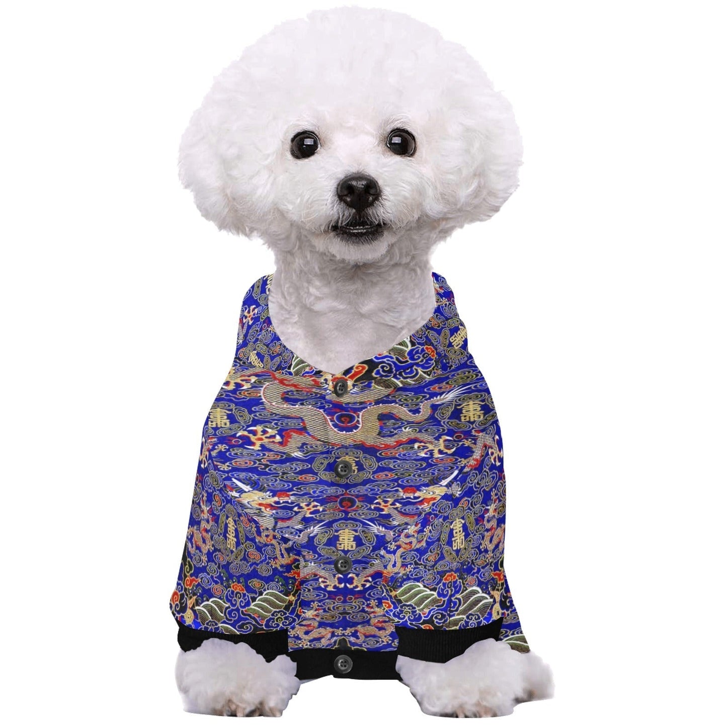 Dog Hoodie Blue Imperial Chinese Dragon Button Up Warm Coat