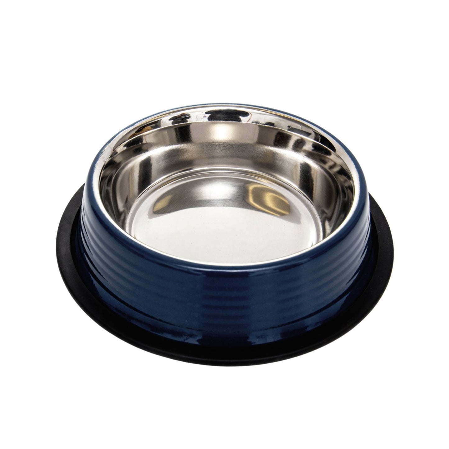 Dog Bowls Set of 2 Poseidon Blue Ribbed Non-Slip Food Water - Detail Angle 3 | Majestic Pet Kingdom