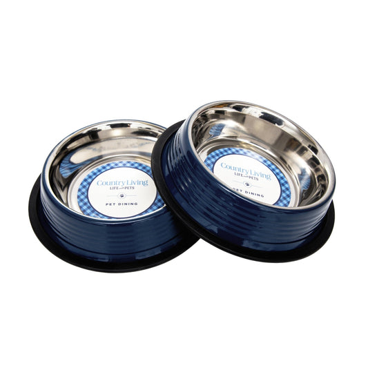 Ribbed Non-Slip Pet Bowls in Poseidon Blue (Set of 2) - Majestic Pet Kingdom