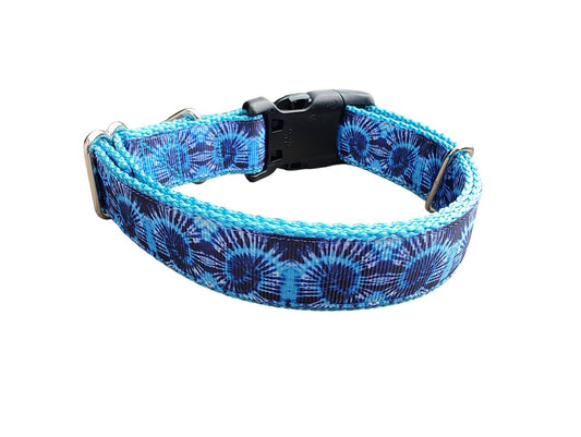 Dog Collar Blue Tie Dye Retro Swirl Pattern Heavy Duty Nylon