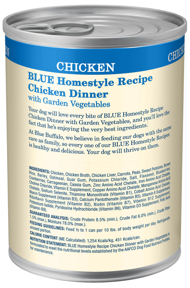 Blue Buffalo Adult Homestyle Chicken, Brown Rice & Garden Vegetables Wet Dog Cans (12.5oz) - Majestic Pet Kingdom