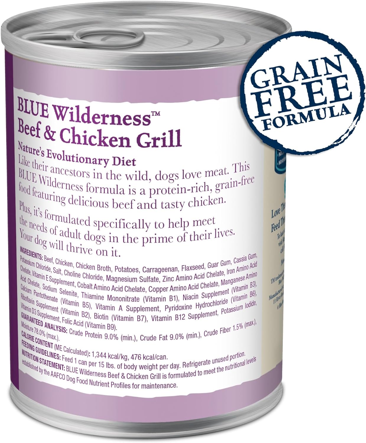 Blue Buffalo Wilderness Adult Grain-Free Beef & Chicken Grill Wet Dog Can (12.5oz) - Majestic Pet Kingdom