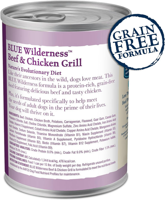 Blue Buffalo Wilderness Adult Grain-Free Beef & Chicken Grill Wet Dog Can (12.5oz) - Majestic Pet Kingdom
