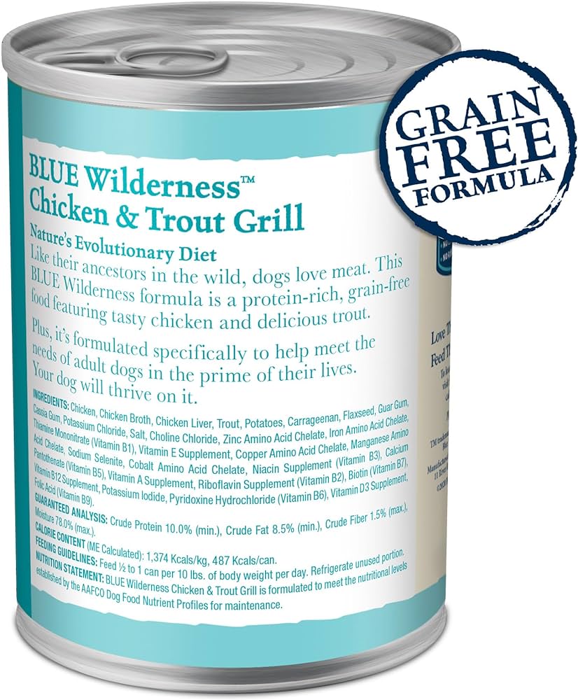 Blue Buffalo Wilderness Adult Grain-Free Trout & Chicken Grill Wet Dog Cans (12.5oz) - Majestic Pet Kingdom