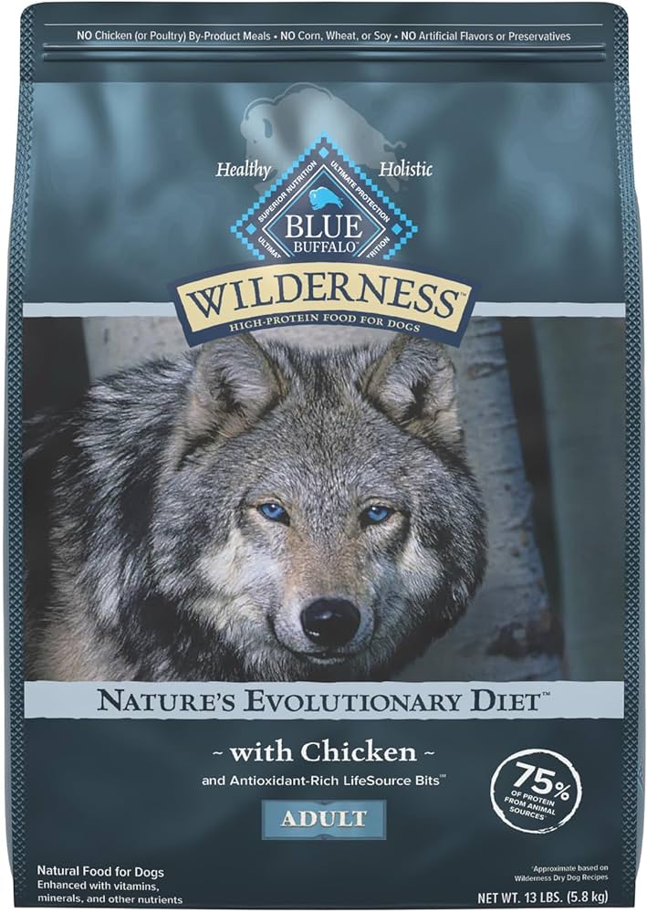 Dog Food Blue Buffalo Wilderness Chicken Wholesome Grains Bag - Main Feature View | Majestic Pet Kingdom