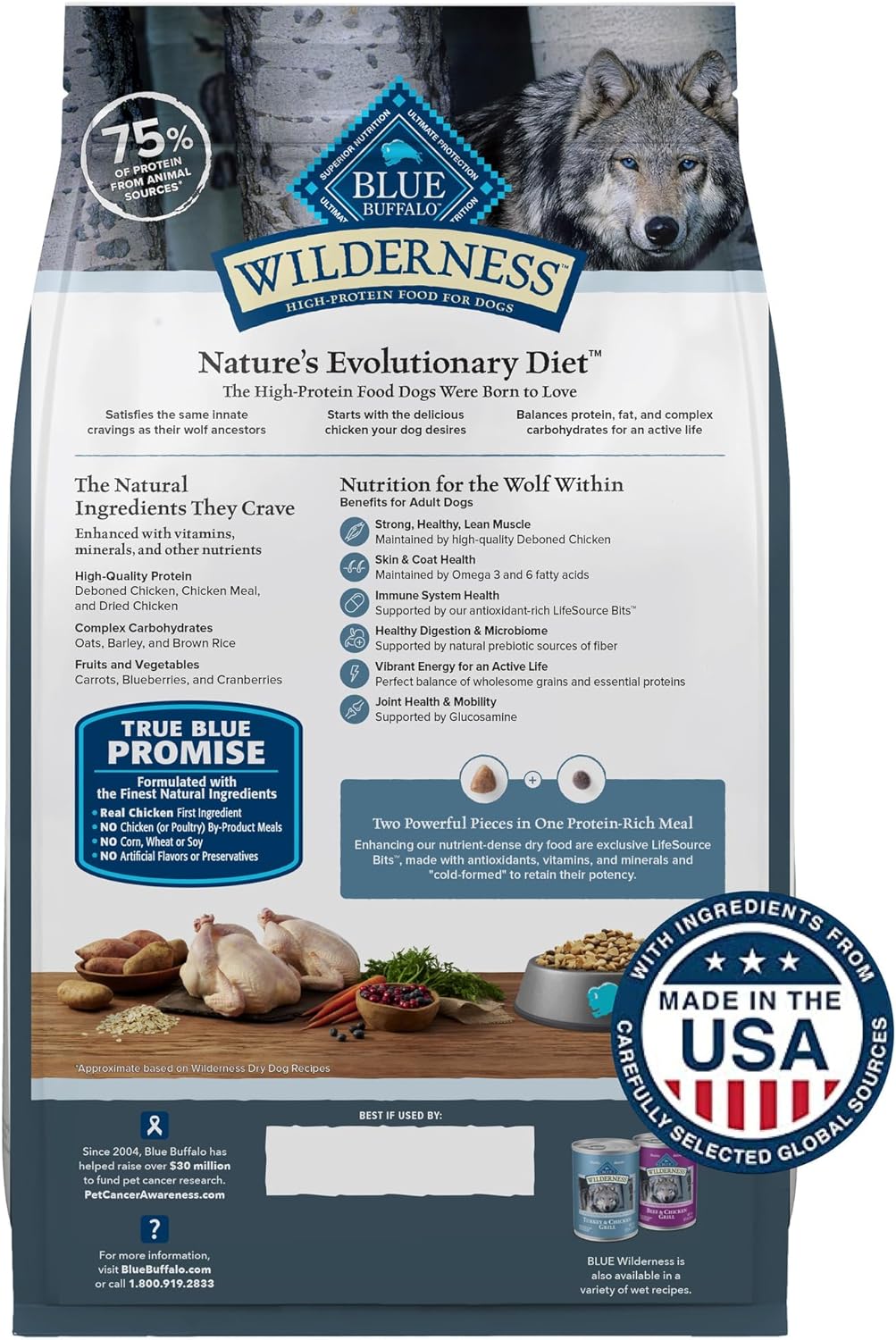 Dog Food Blue Buffalo Wilderness Chicken Wholesome Grains Bag - Detail Angle 2 | Majestic Pet Kingdom