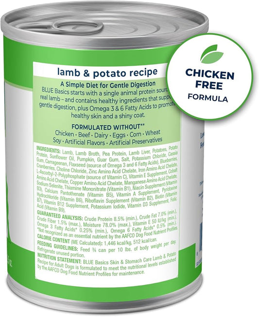 Blue Buffalo Basics Adult Grain-Free Lamb & Potato, Limited Ingredient Diet Wet Dog Food (12.5oz) - Majestic Pet Kingdom