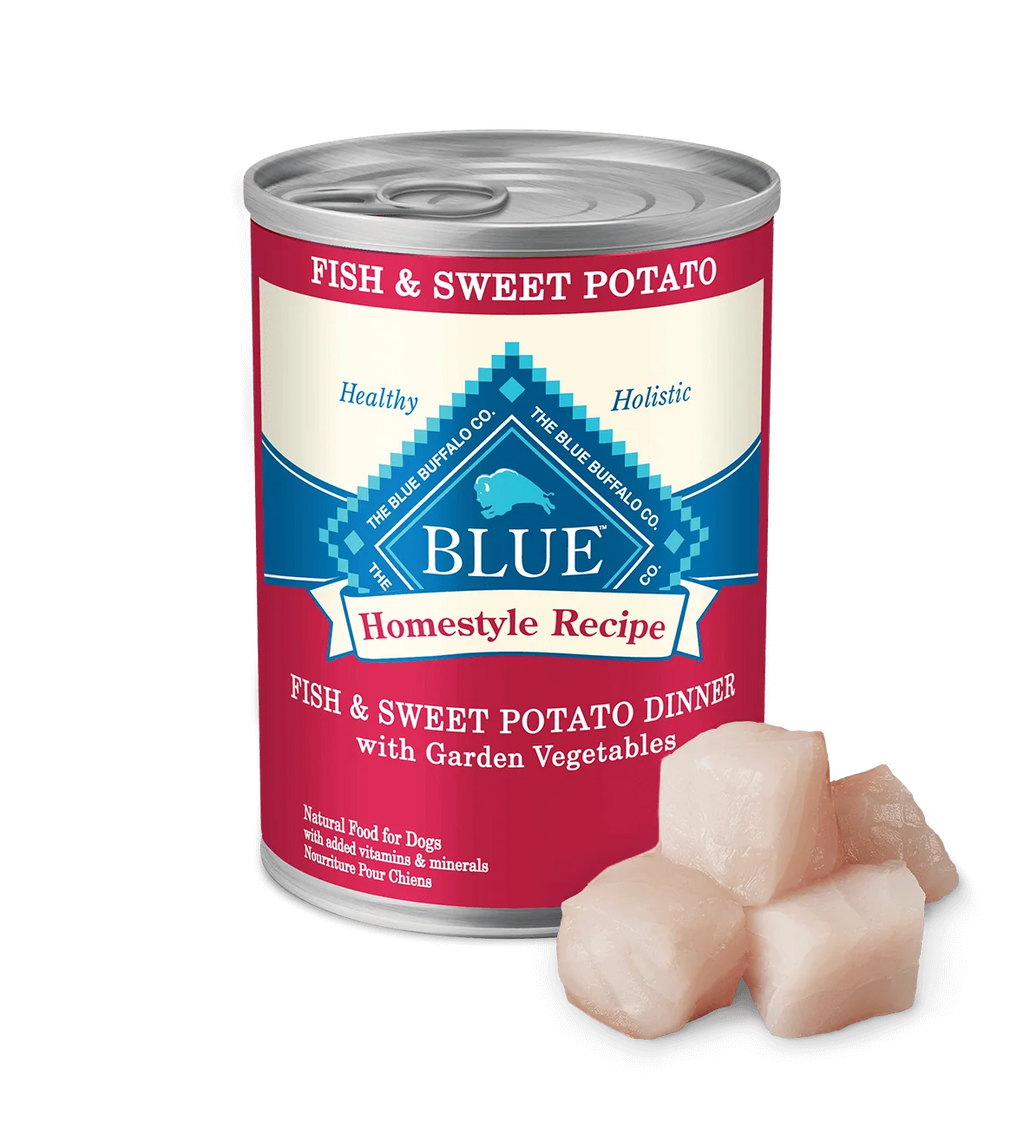 Blue Buffalo Adult Homestyle Fish & Sweet Potato with Garden Vegetables Wet Dog Cans (12.5oz) - Majestic Pet Kingdom