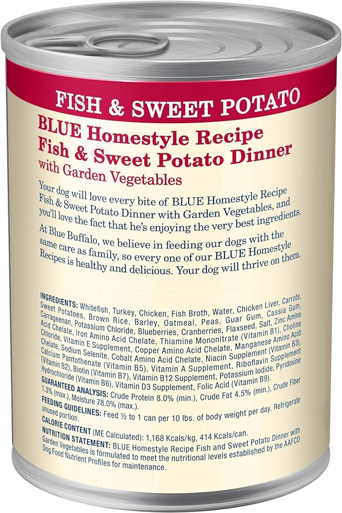 Blue Buffalo Adult Homestyle Fish & Sweet Potato with Garden Vegetables Wet Dog Cans (12.5oz) - Majestic Pet Kingdom