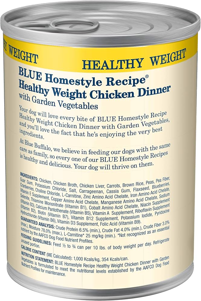 Blue Buffalo Adult Homestyle Healthy Weight Chicken with Garden Vegetables Wet Dog Cans (12.5oz) - Majestic Pet Kingdom